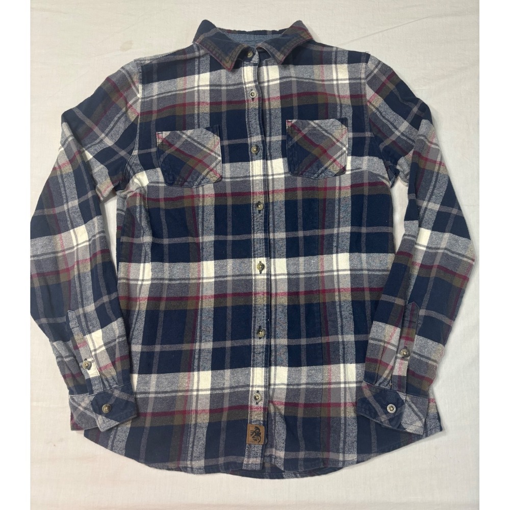Legendary Whitetails Womens Small Navy Blue Plaid Flannel Cotton Shirt POLW-1667
